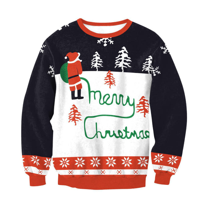 Cozy Festive Christmas Sweater with Santa and Tree Prints