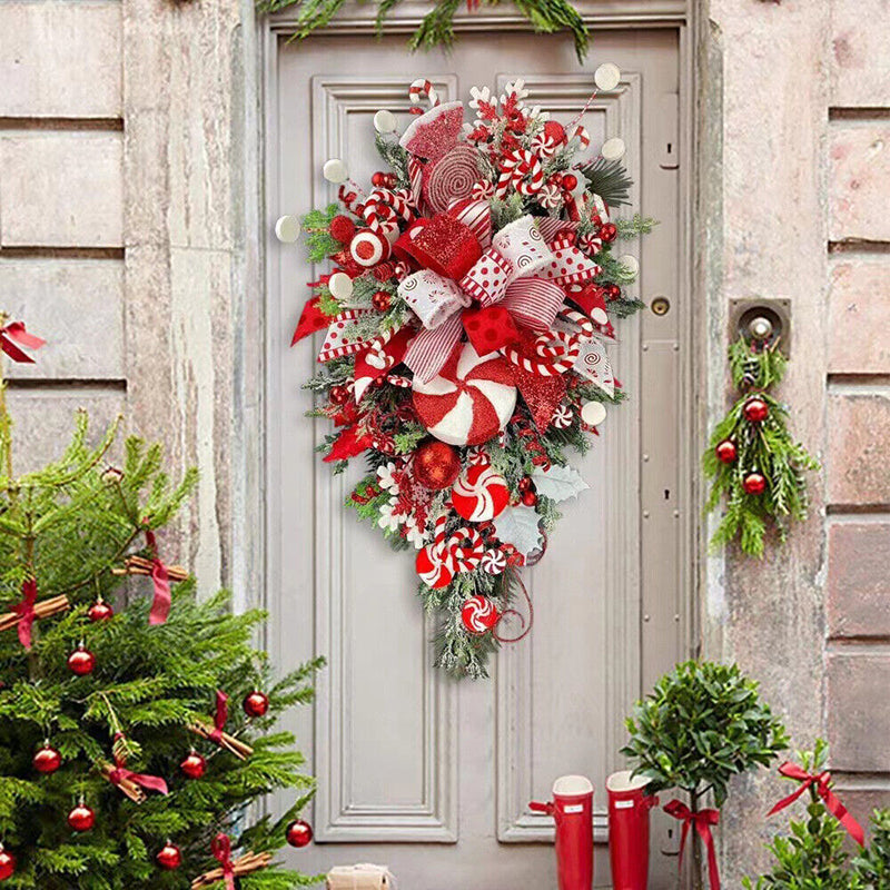Festive Christmas Wreath & Upside Down Tree Garland Decor