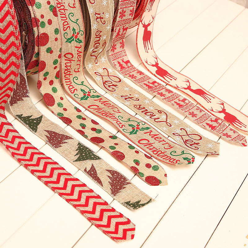Festive Polka Dot Linen Christmas Ribbon - 2m Variety Set
