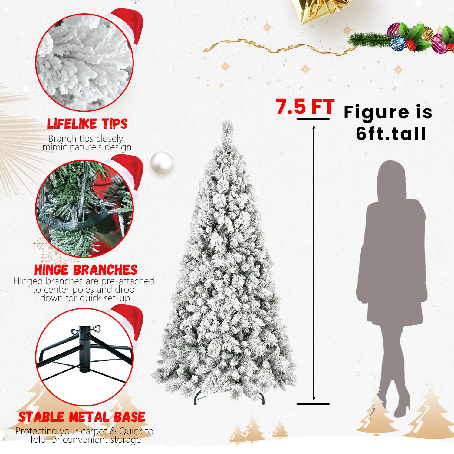 PVC Flocked Christmas Tree: 4ft to 9ft Decoration Options