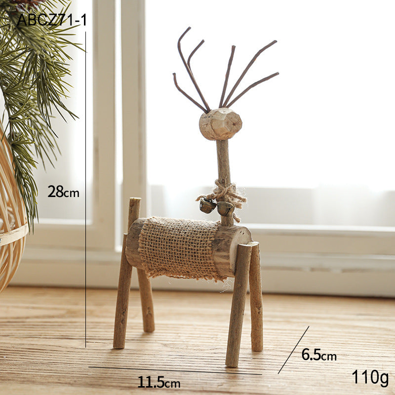 Hand-Carved Solid Wood Deer Ornaments - Christmas Decor