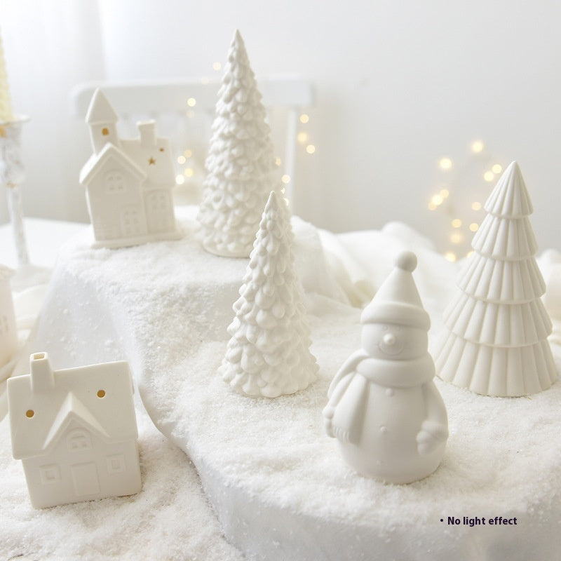 Luminous Ceramic Christmas Decor: Trees, Snowman, and Houses