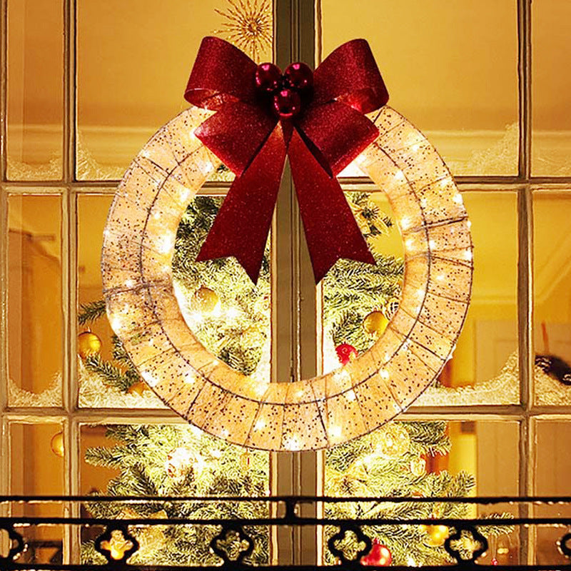 50CM LED Christmas Wreath with Bowknot - Warm Light Decor