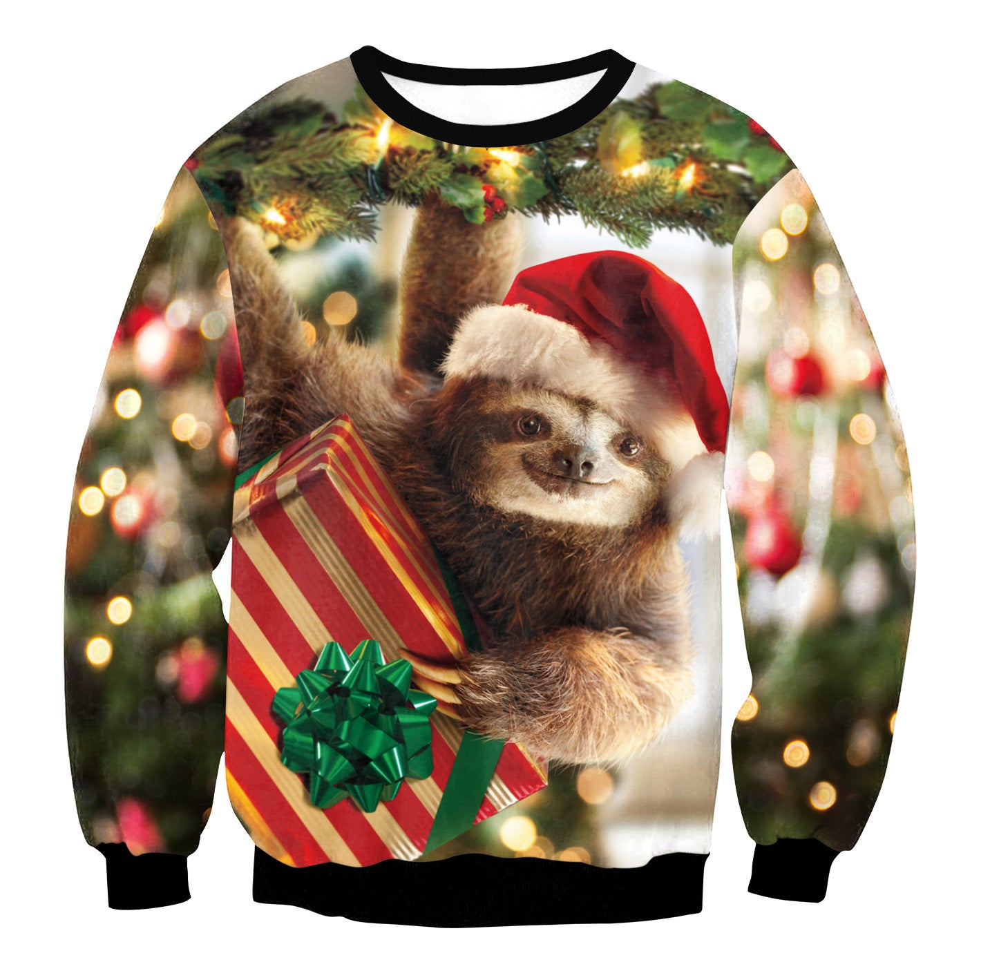 Cozy Round Neck Christmas Sweater with Festive Prints