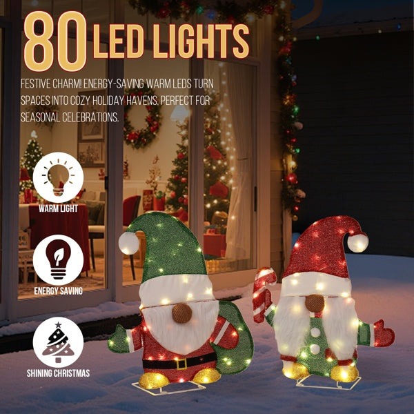 Lighted Gnome & Candy Cane Christmas Decor with 80 LEDs