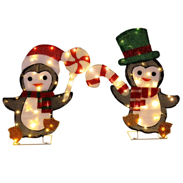 Lighted Penguin & Candy Cane Xmas Decor with 80 LED Lights