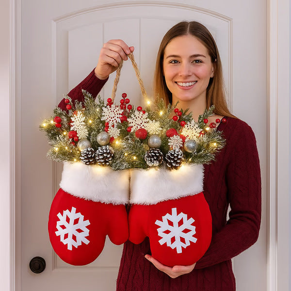 Christmas Glove Wreath with LED Lights for Festive Decor