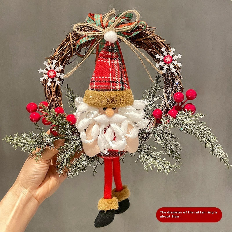 Festive Wooden Christmas Elk Vine Wreath with Santa Bow