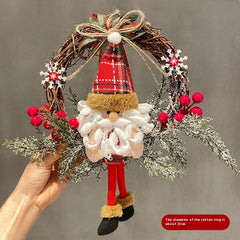 Festive Wooden Christmas Elk Vine Wreath with Santa Bow