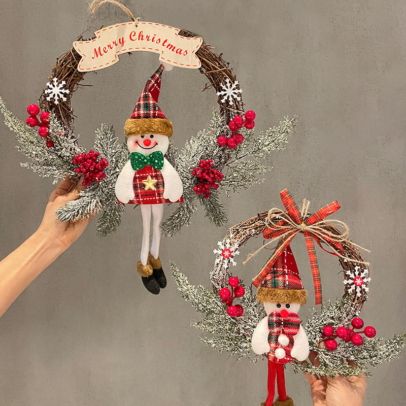 Festive Wooden Christmas Elk Vine Wreath with Santa Bow