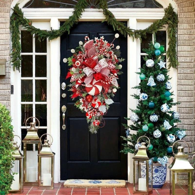 Festive Christmas Wreath & Upside Down Tree Garland Decor