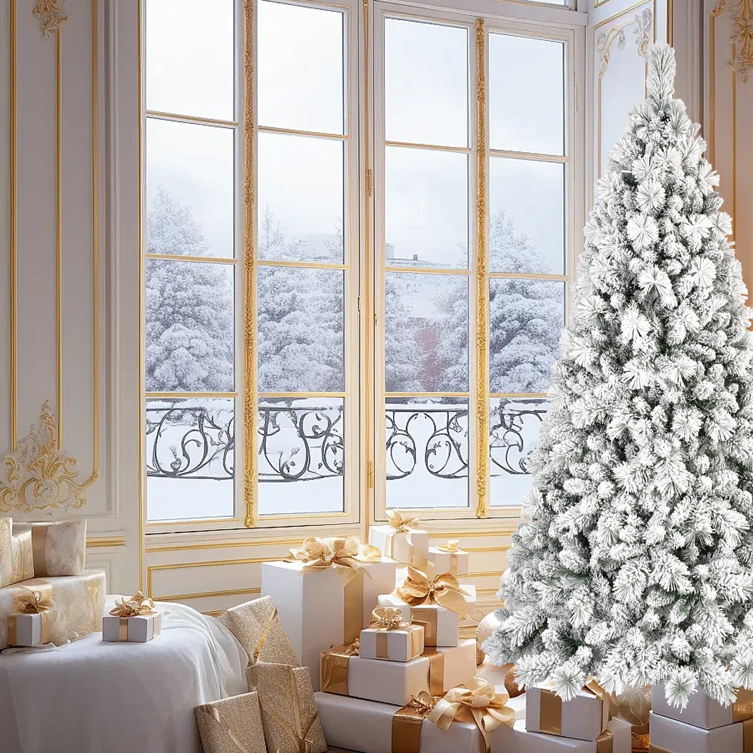 PVC Flocked Christmas Tree: 4ft to 9ft Decoration Options