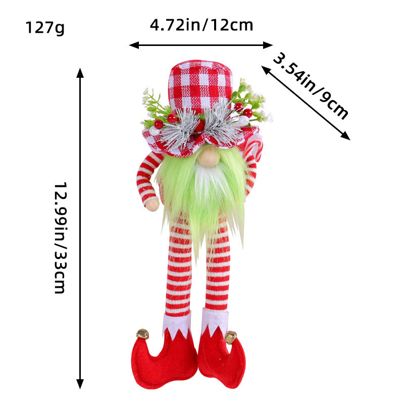 Festive Long Legged Christmas Doll with Green Beard Decor
