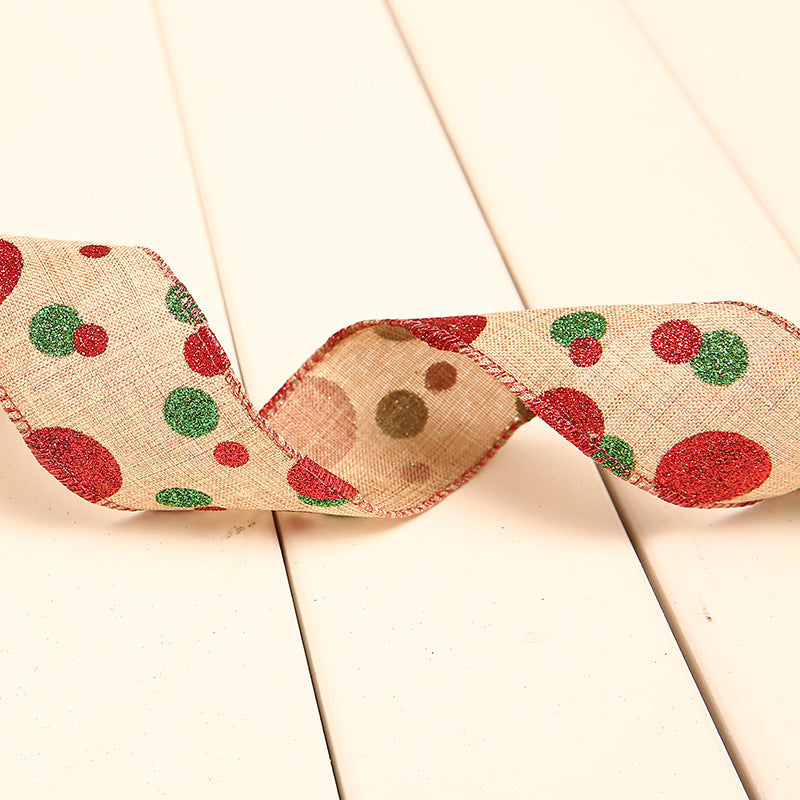 Festive Polka Dot Linen Christmas Ribbon - 2m Variety Set