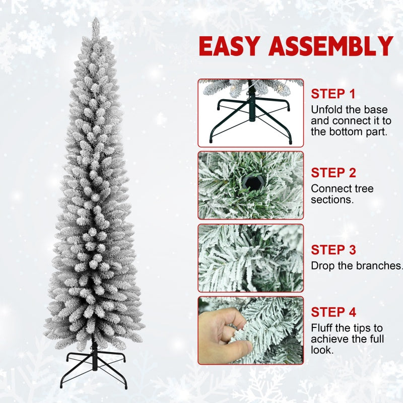 Flocked PVC Pencil Christmas Tree with 6FT & 7FT Options