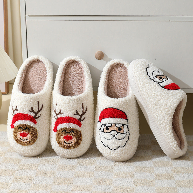 Cozy Cartoon Santa & Animal Winter Slippers for Couples