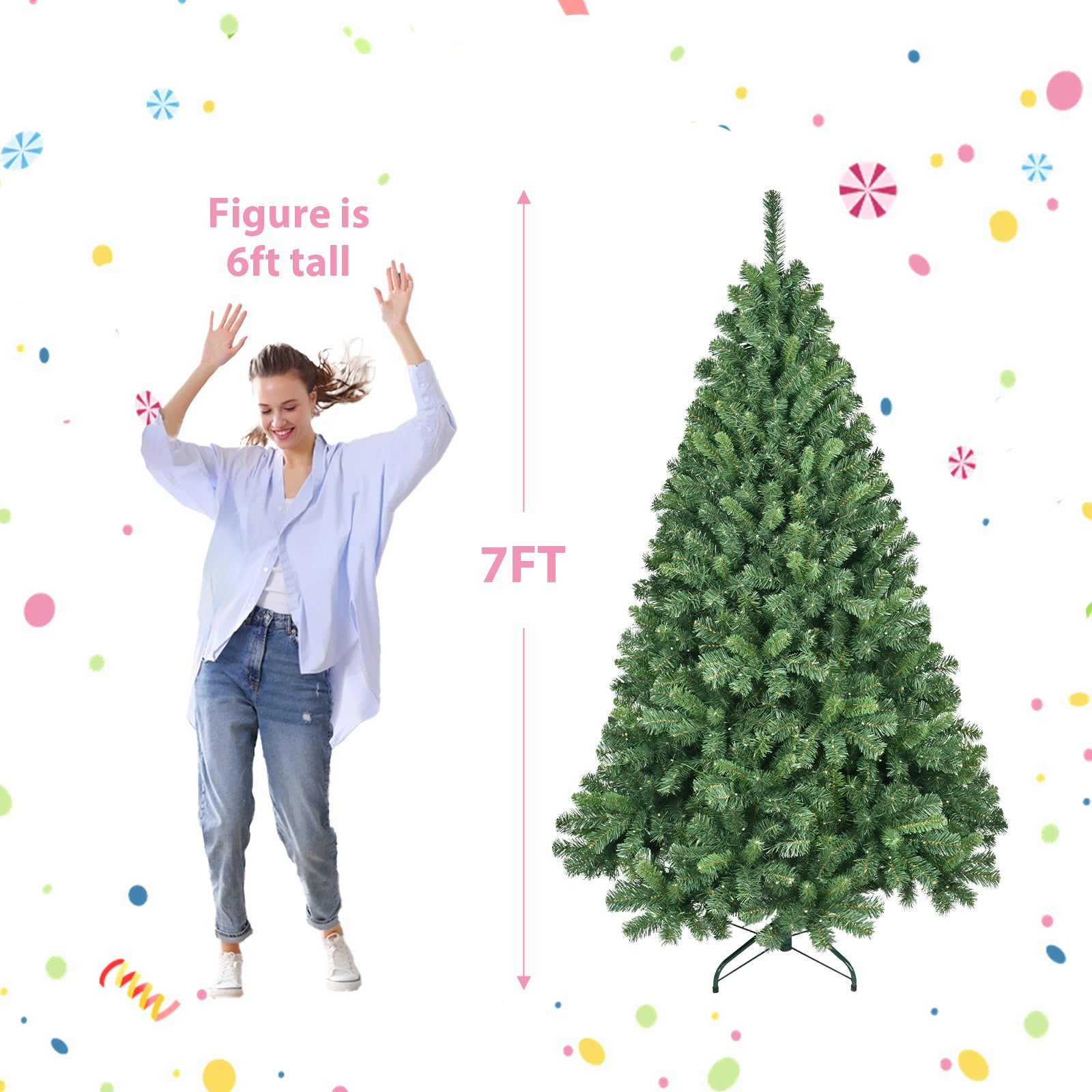 6ft & 7ft PVC Christmas Trees with Wifi Lights & Decorations
