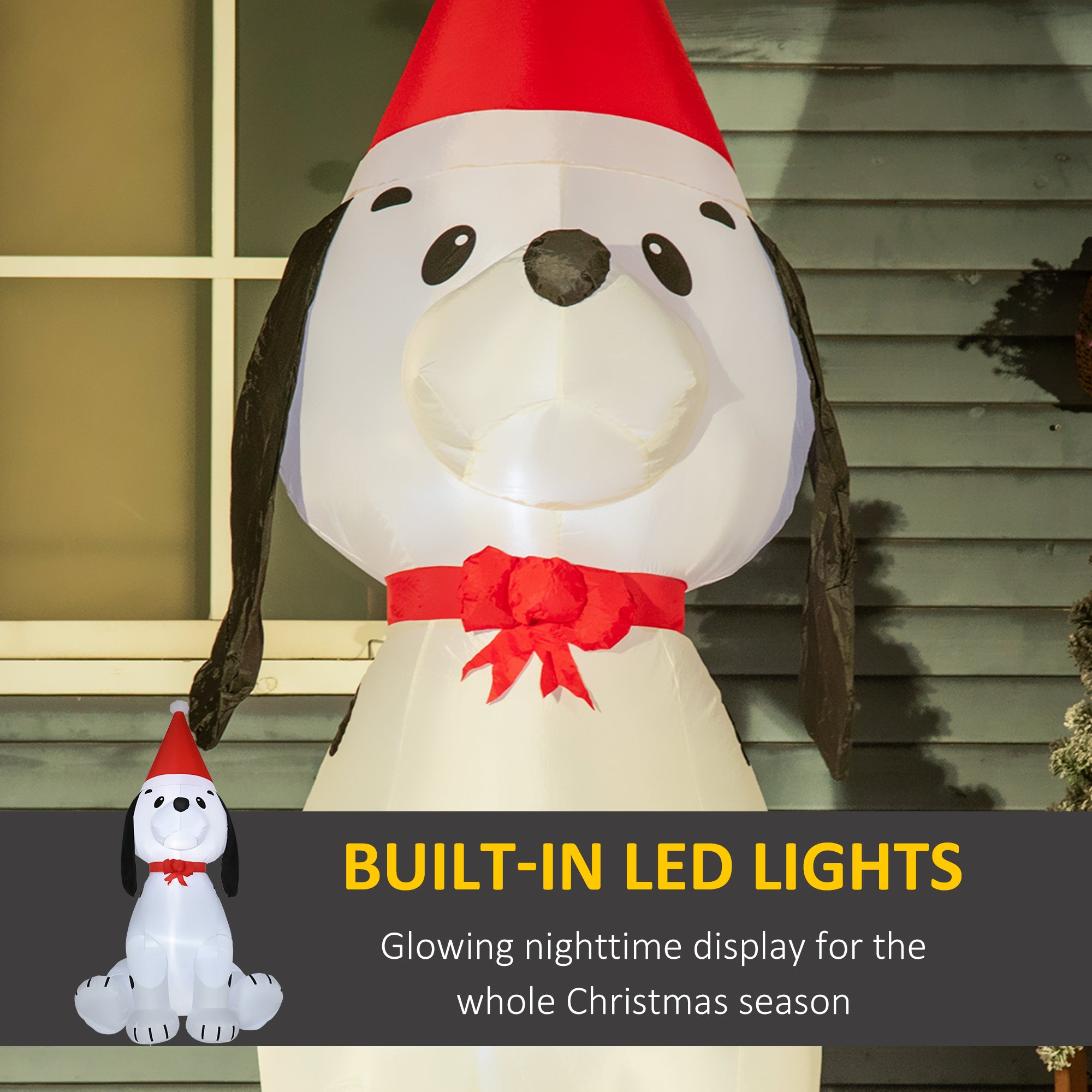 Festive LED Christmas Inflatable Puppy with Santa Hat