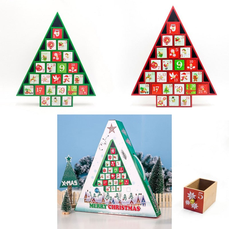 Handcrafted Wooden Christmas Calendar - Red & Green Decor