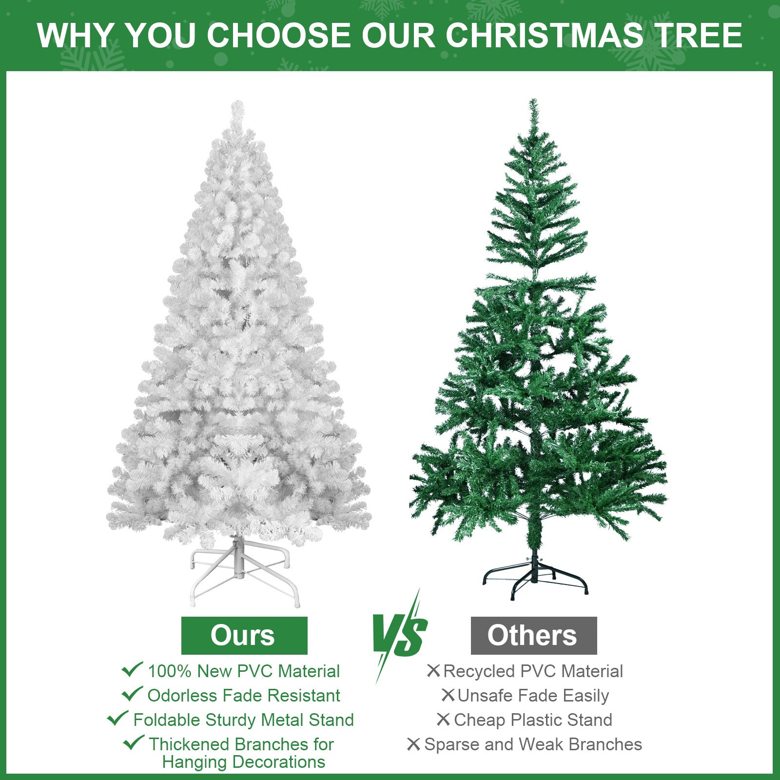 4ft White Christmas Tree with Memory Wire – No Fluff Needed