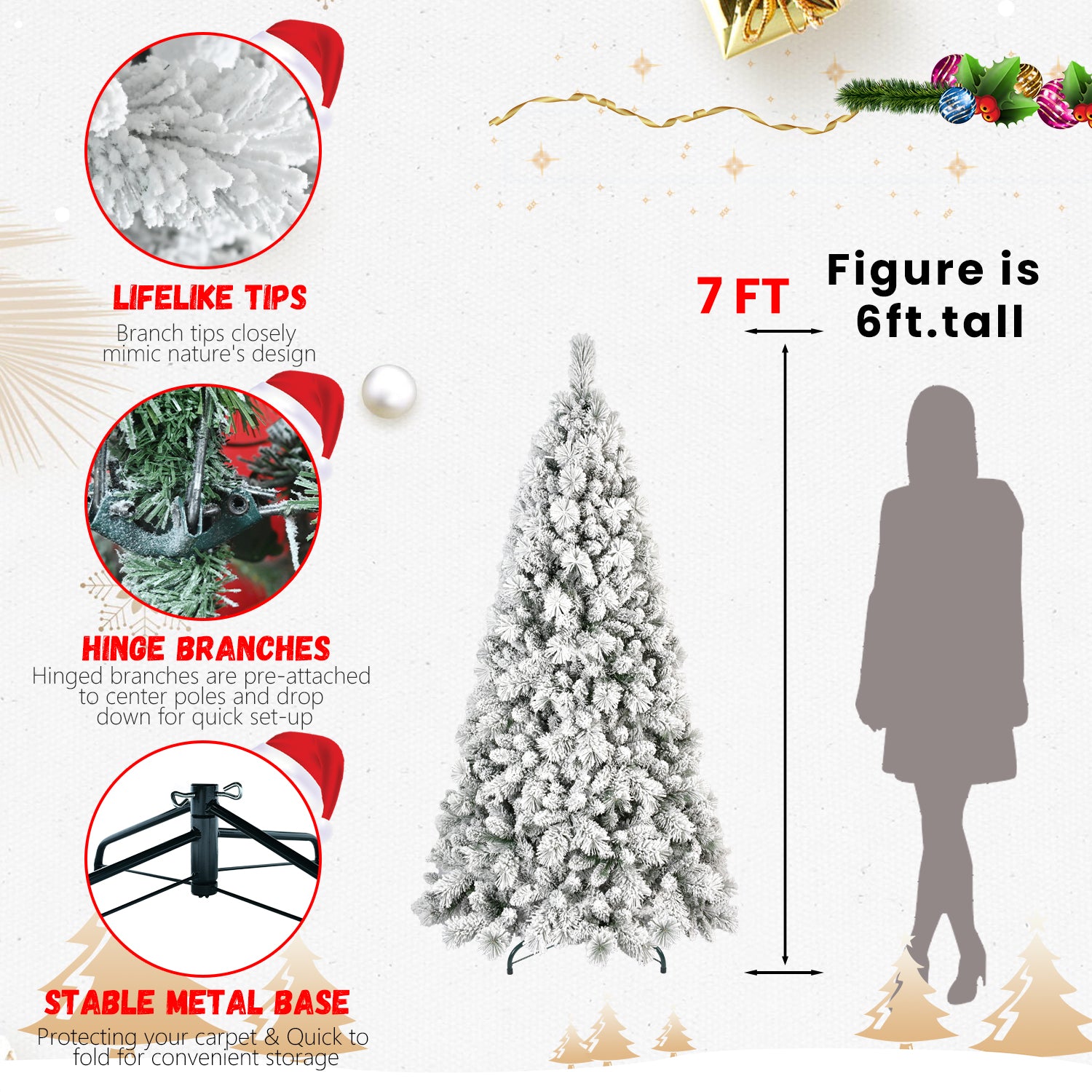 Flocked PVC Christmas Tree with Warm White LED Lights