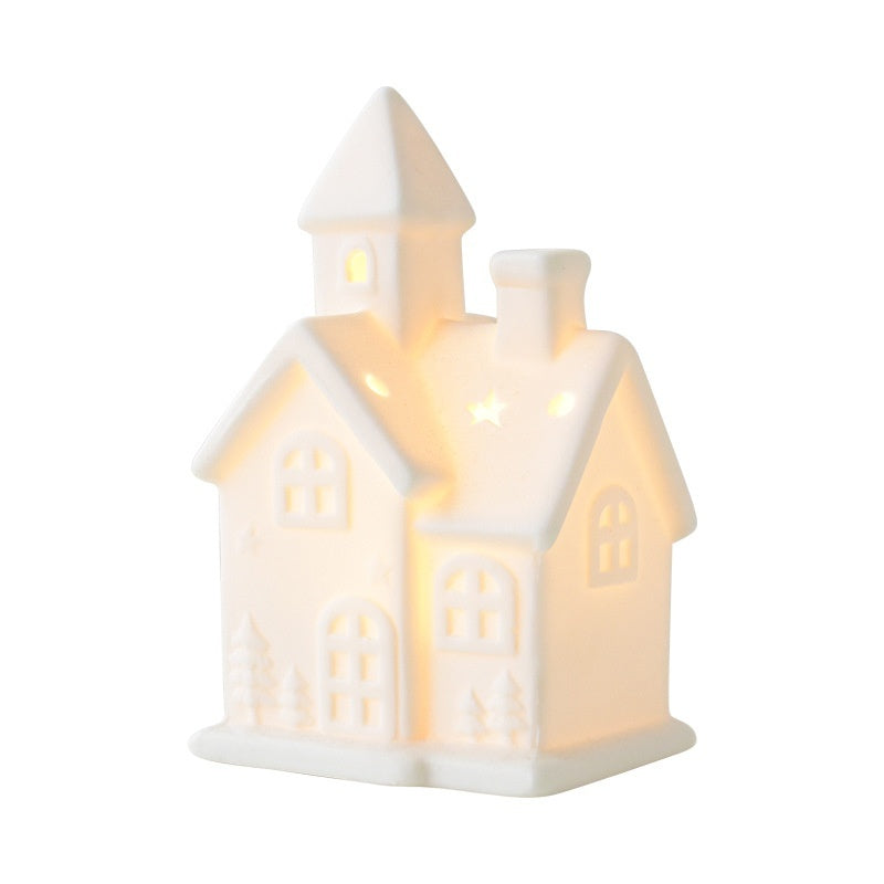 Luminous Ceramic Christmas Decor: Trees, Snowman, and Houses