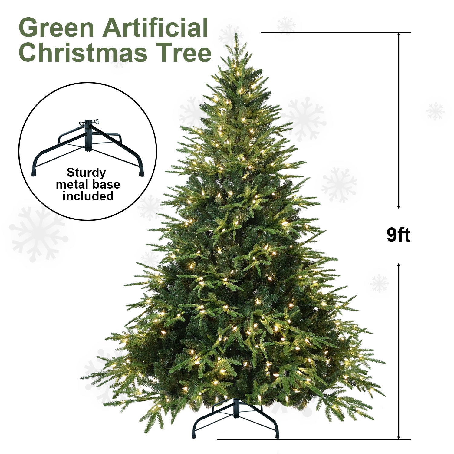 Hybrid PE/PVC Christmas Tree with Lights - Multiple Sizes