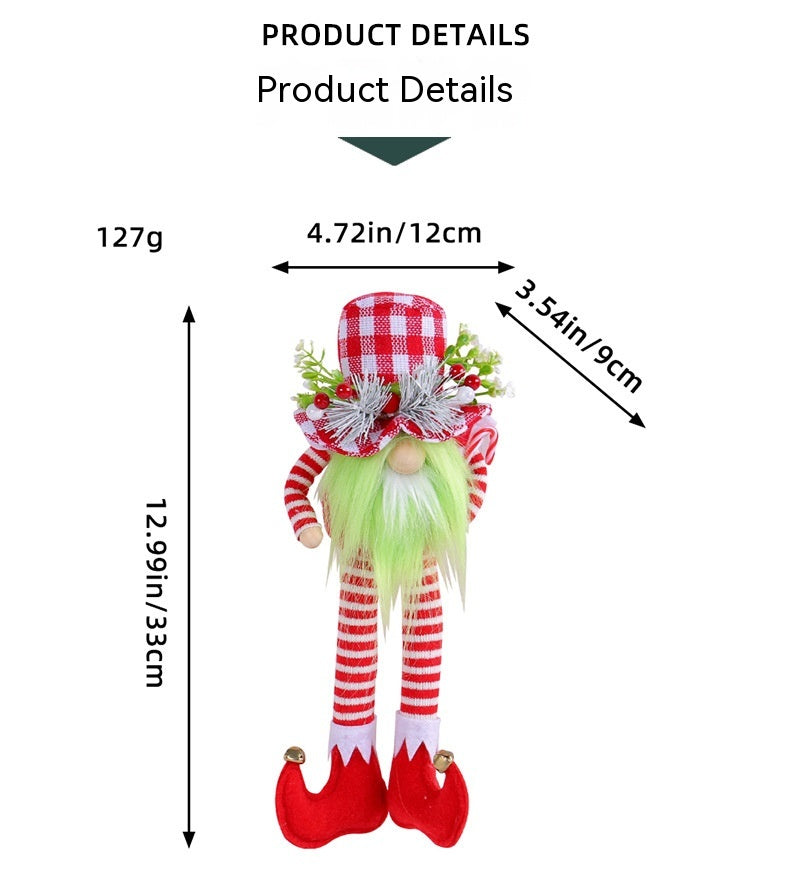 Festive Long Legged Christmas Doll with Green Beard Decor