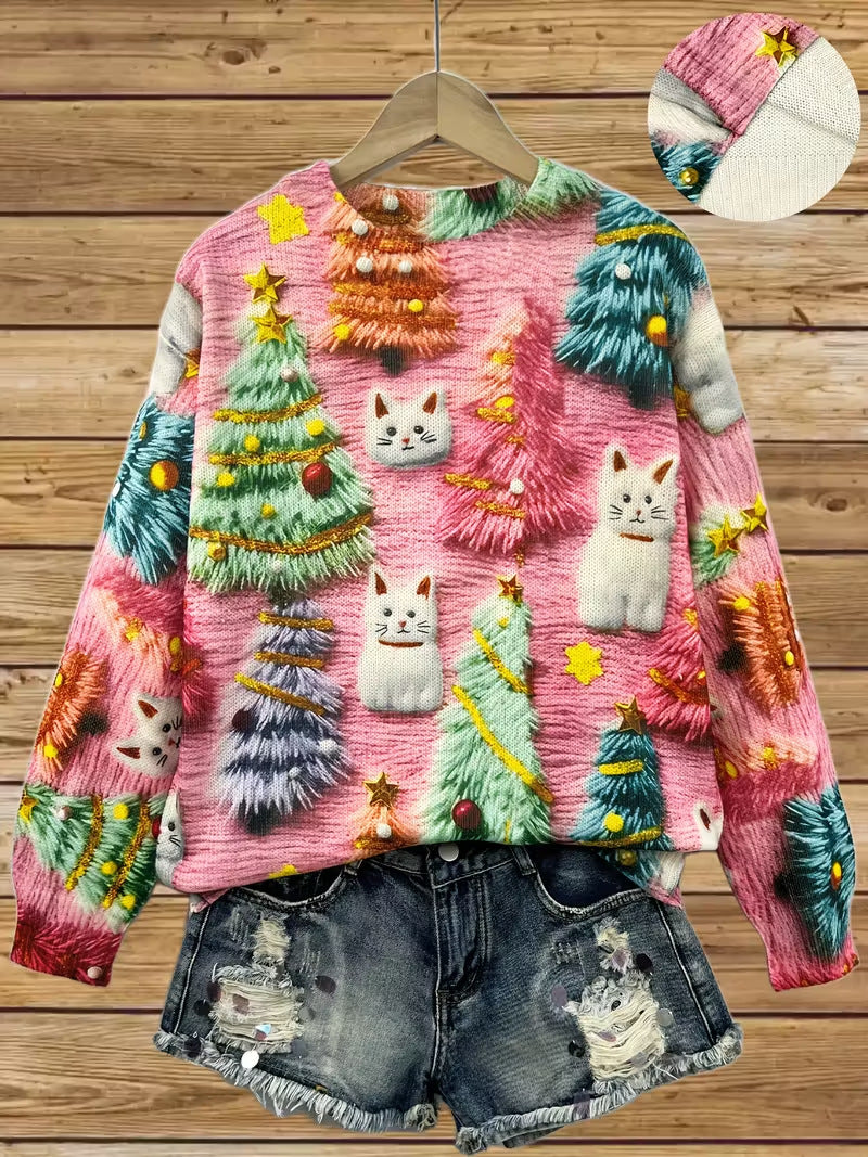 Women's 3D Christmas Pattern Pullover Sweatshirt - Sizes S-XXXL