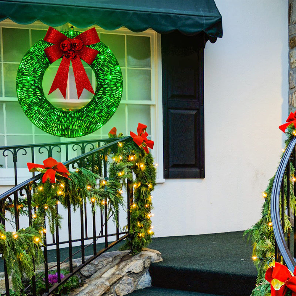 50CM LED Christmas Wreath with Bowknot - Warm Light Decor