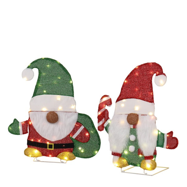 Lighted Gnome & Candy Cane Christmas Decor with 80 LEDs