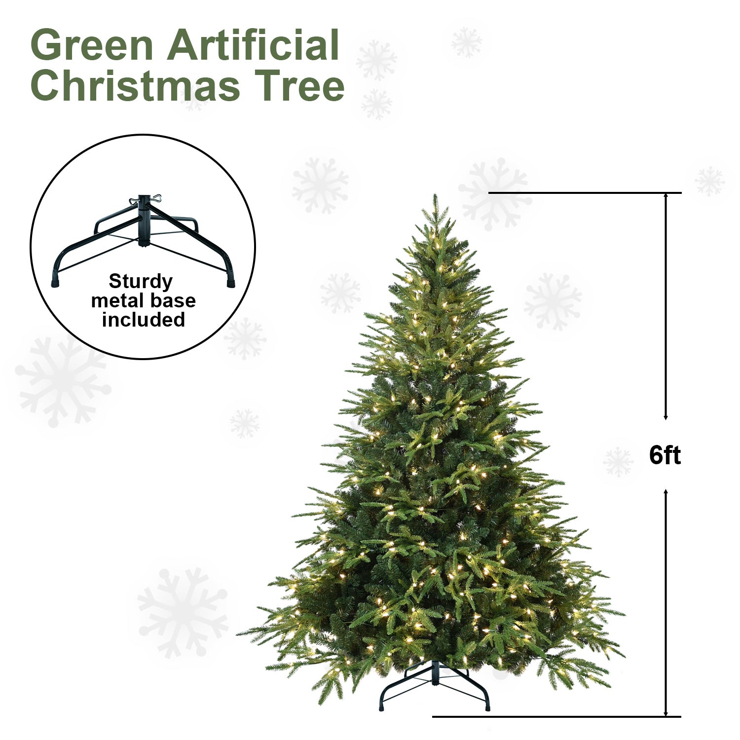 Hybrid PE/PVC Christmas Tree with Lights - Multiple Sizes