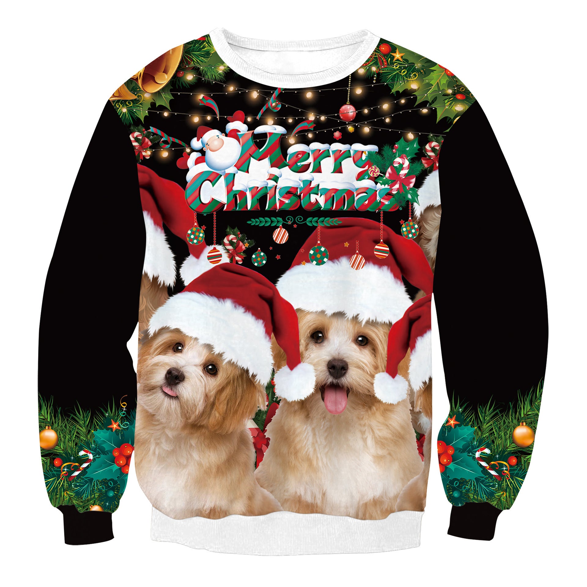 Cozy Round Neck Christmas Sweater with Festive Prints