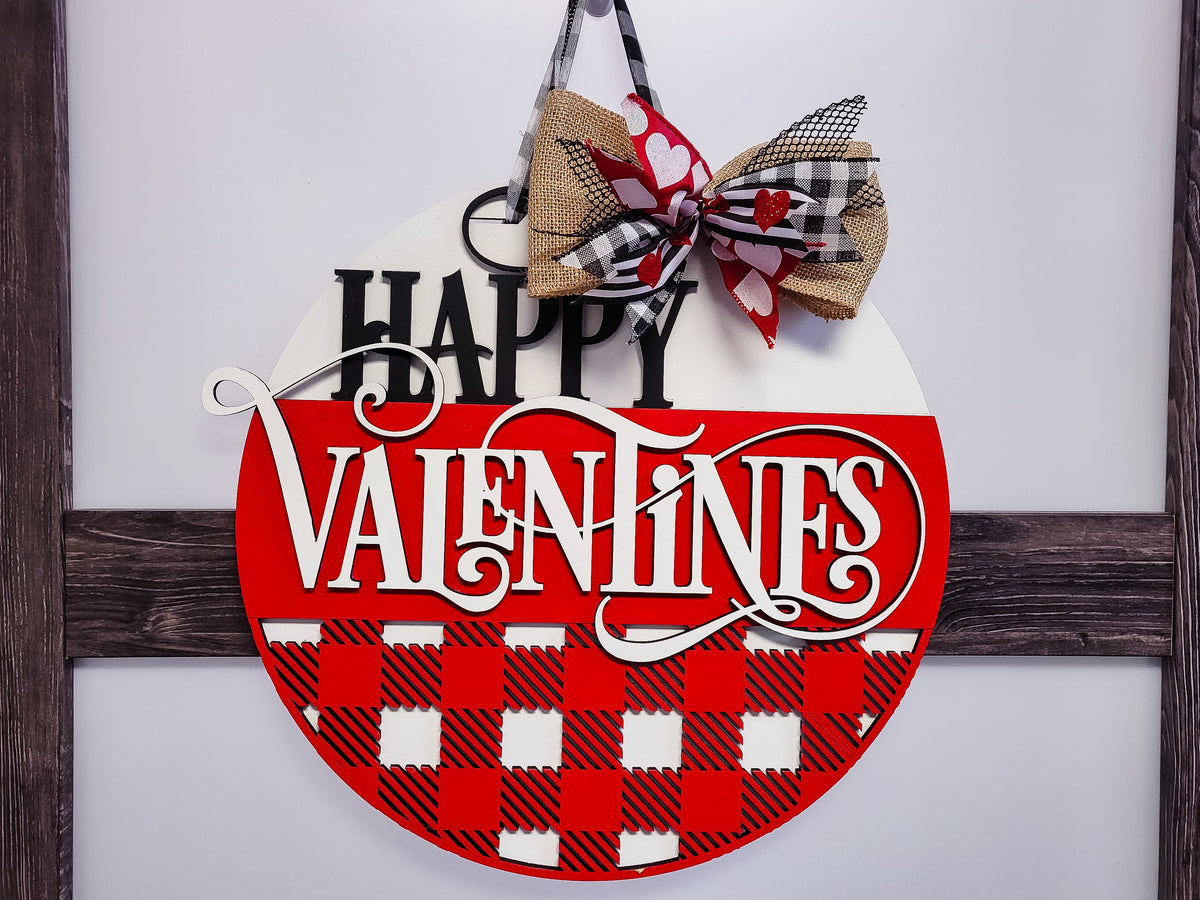 Buffalo Plaid Valentine's Day Hand-Painted Doorhanger 3D