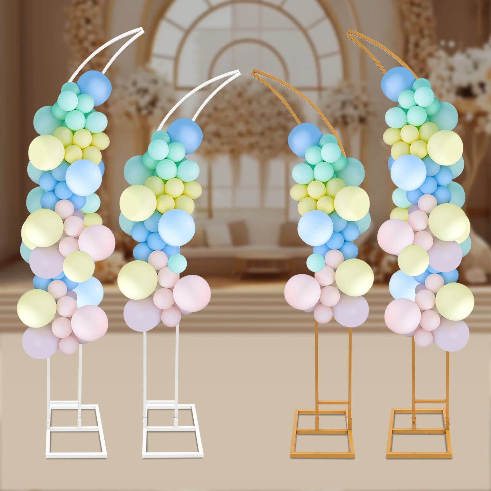 White/Gold Wedding Arch Backdrop Stand - 2.1m 2pcs Set
