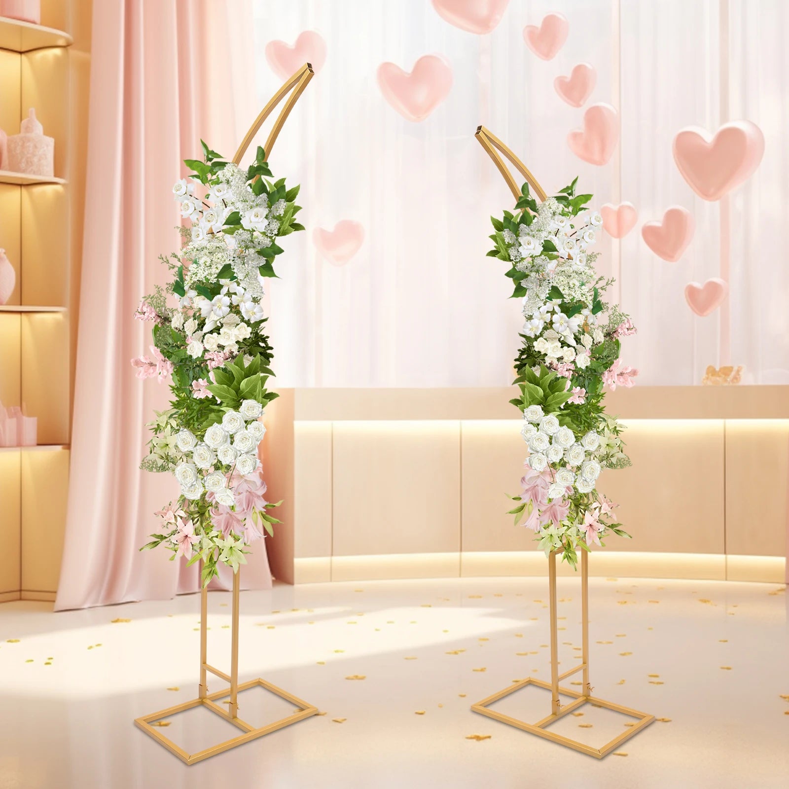 White/Gold Wedding Arch Backdrop Stand - 2.1m 2pcs Set