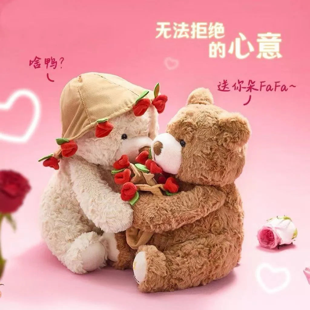 Kawaii Teddy Bear Plush with Roses - Perfect Gift for Lovers