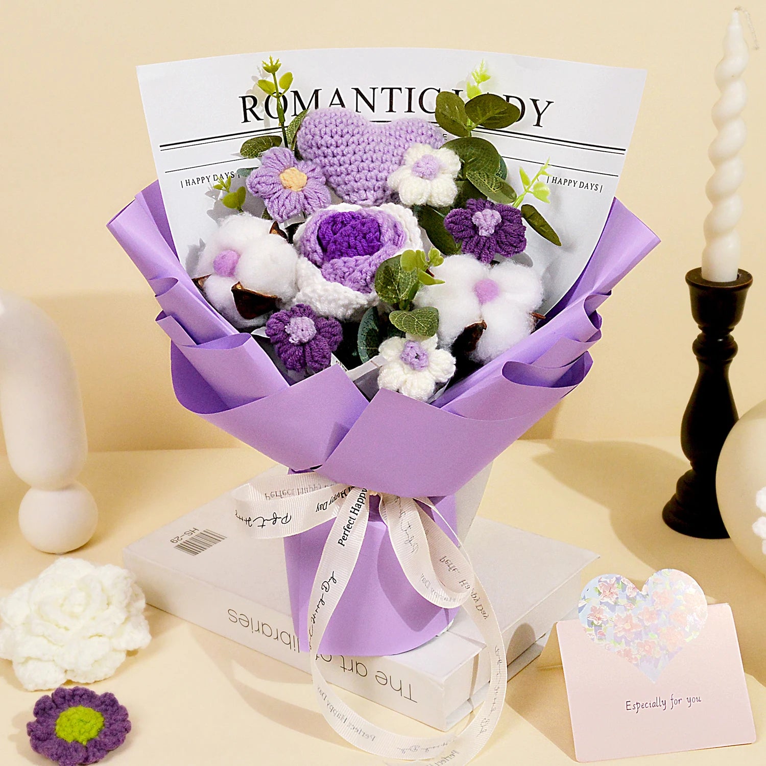 Handmade Crochet Rose Bouquet - Pink & Purple Artificial Roses