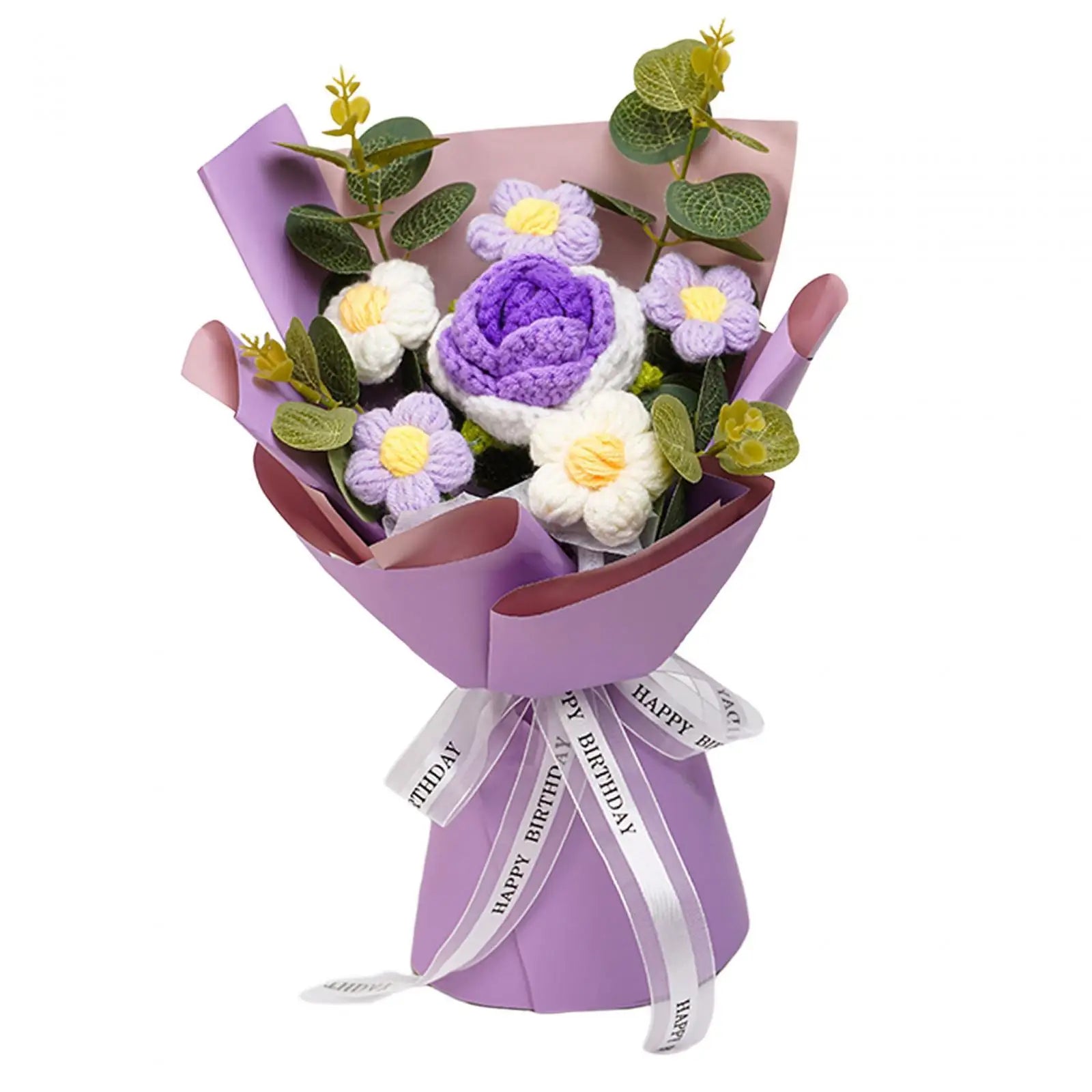 Handcrafted Knitted Crochet Flower Bouquet for Home Decor