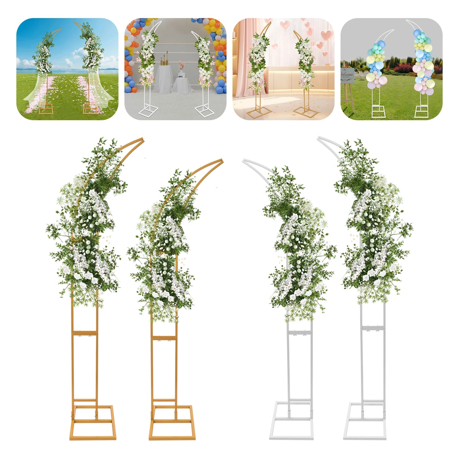 White/Gold Wedding Arch Backdrop Stand - 2.1m 2pcs Set