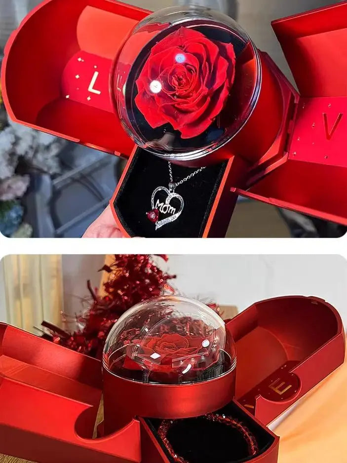 Surprise Flower Jewelry Box with Rose Gold & Hidden Drawer