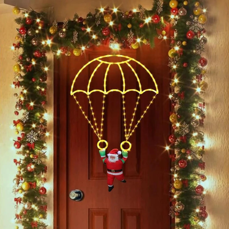 LED Christmas Parachute Lights with Santa Claus Usb Powered for Roof Eave Balcony Garden Christmas Festival Atmosphere Decor