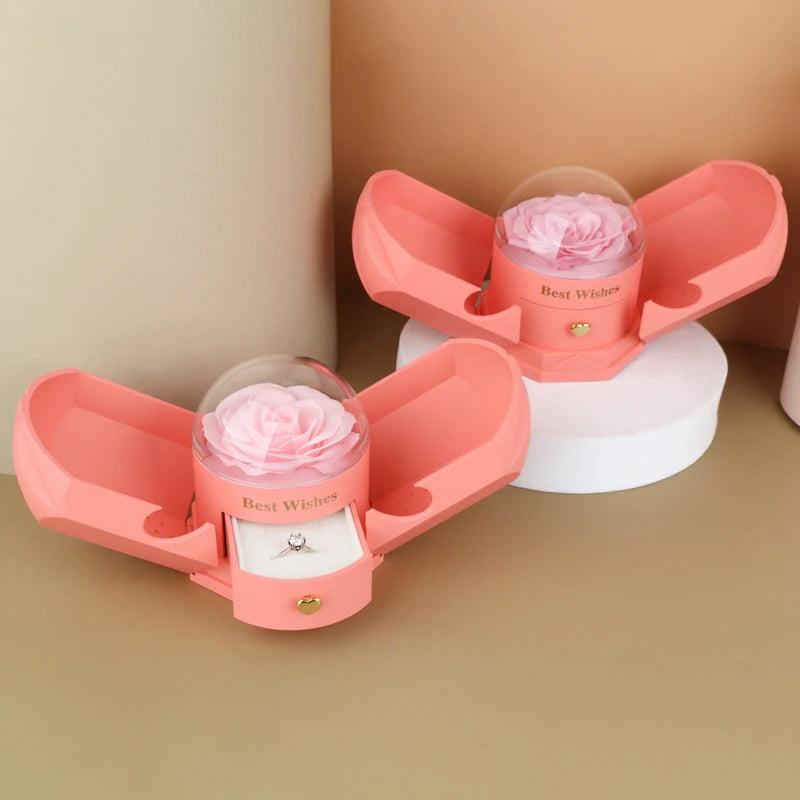 Surprise Flower Jewelry Box with Rose Gold & Hidden Drawer