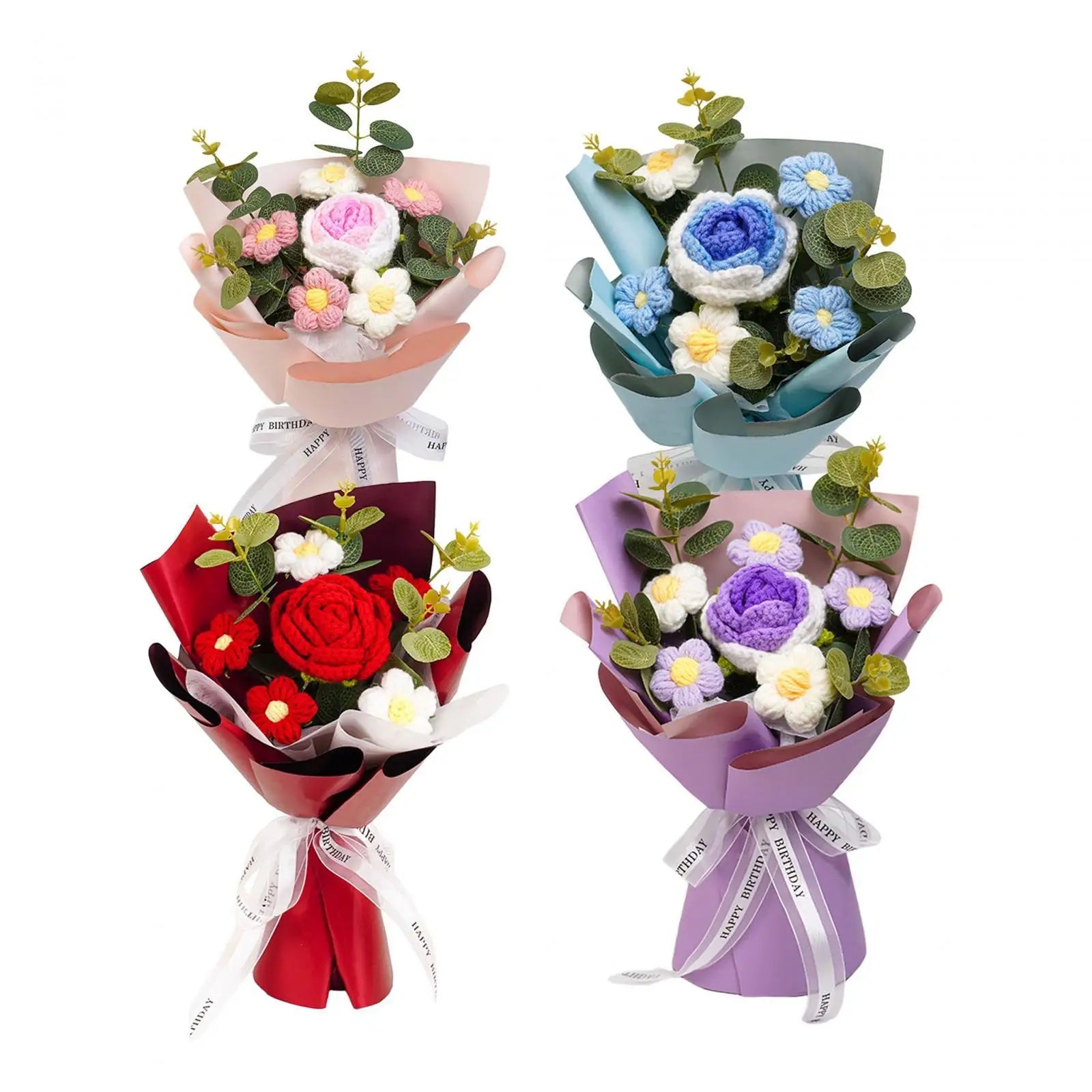 Handcrafted Knitted Crochet Flower Bouquet for Home Decor