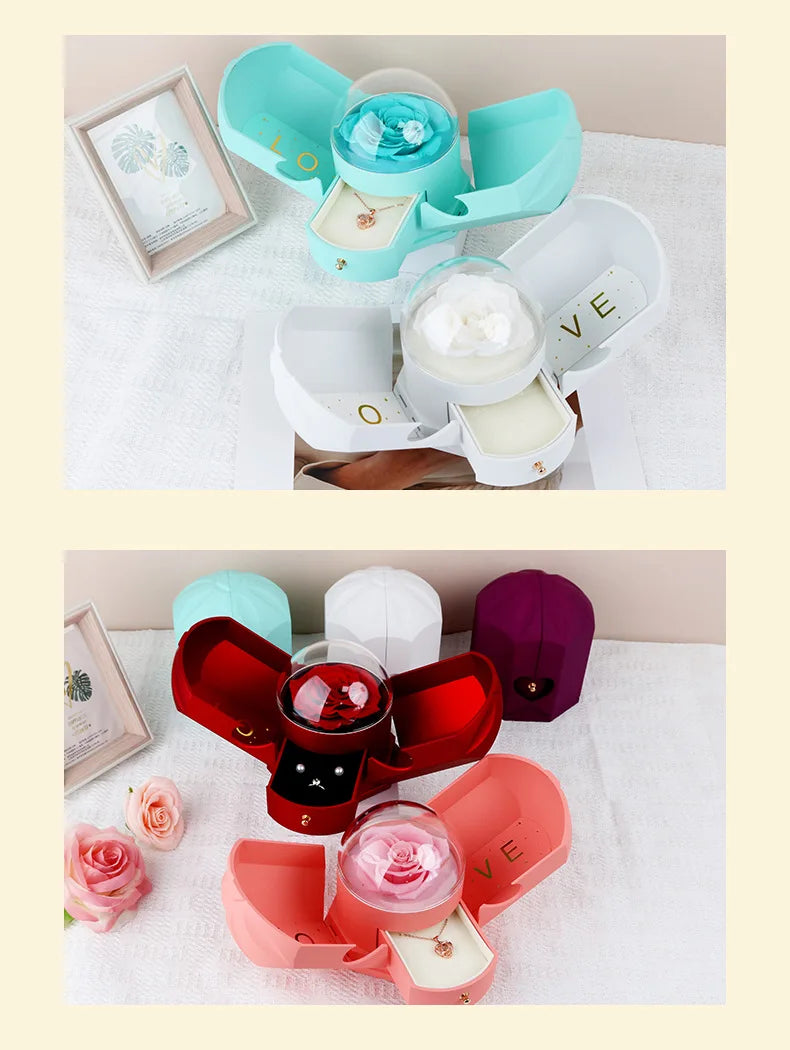 Surprise Flower Jewelry Box with Rose Gold & Hidden Drawer