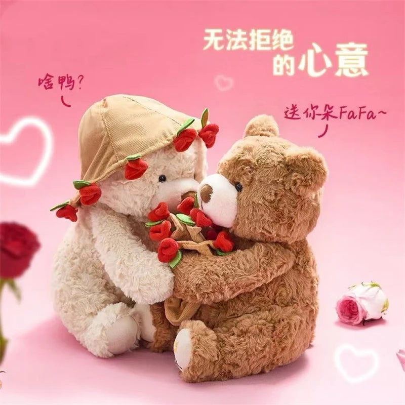 Kawaii Teddy Bear Plush with Roses - Perfect Gift for Lovers