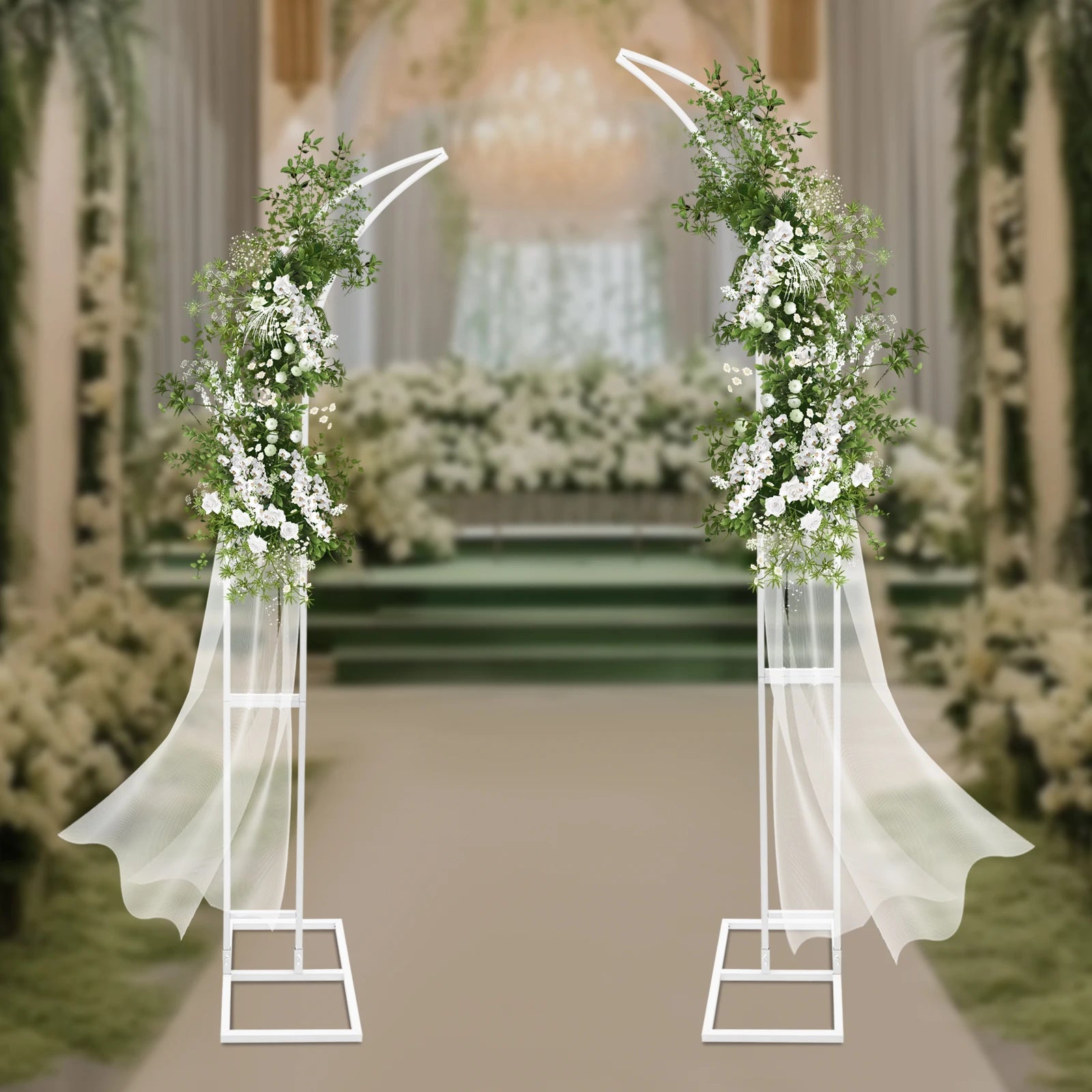 White/Gold Wedding Arch Backdrop Stand - 2.1m 2pcs Set