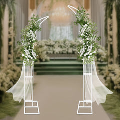 White/Gold Wedding Arch Backdrop Stand - 2.1m 2pcs Set