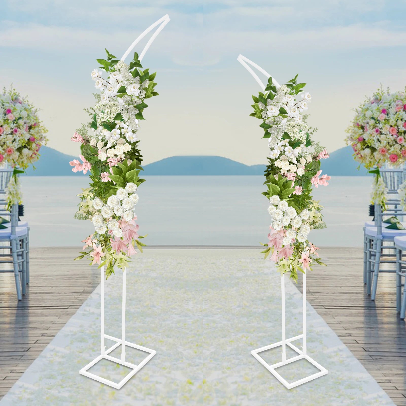White/Gold Wedding Arch Backdrop Stand - 2.1m 2pcs Set