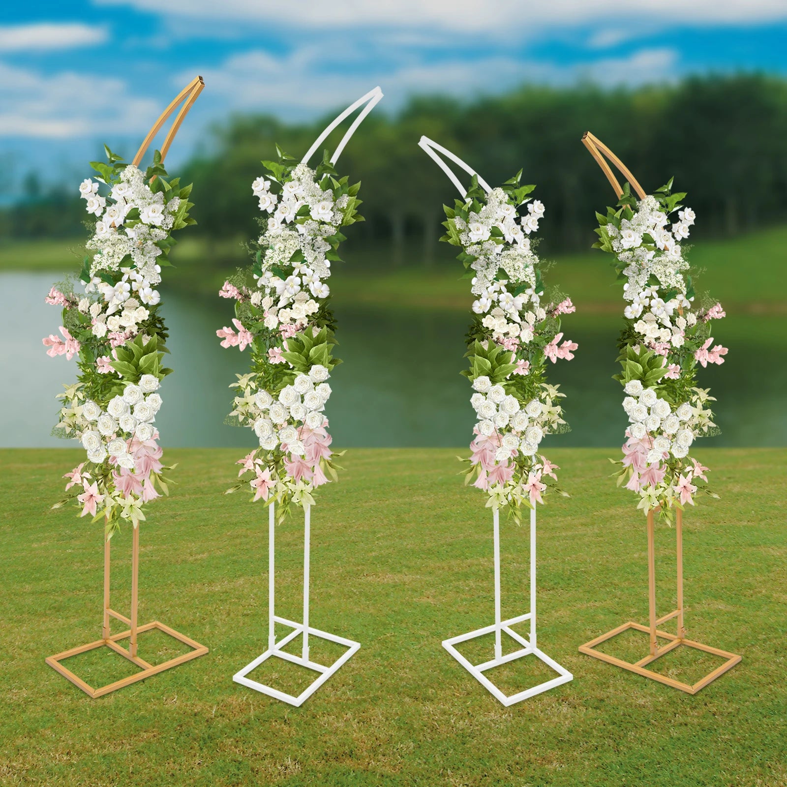 White/Gold Wedding Arch Backdrop Stand - 2.1m 2pcs Set